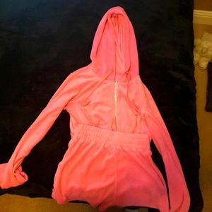 Pink sweater and shorts that match
